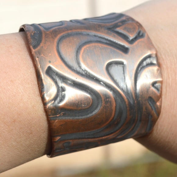 Psychedelic Hippie Copper Cuff Bracelet Boho Rustic Trippy Solid Handmade Gift - Picture 3 of 8